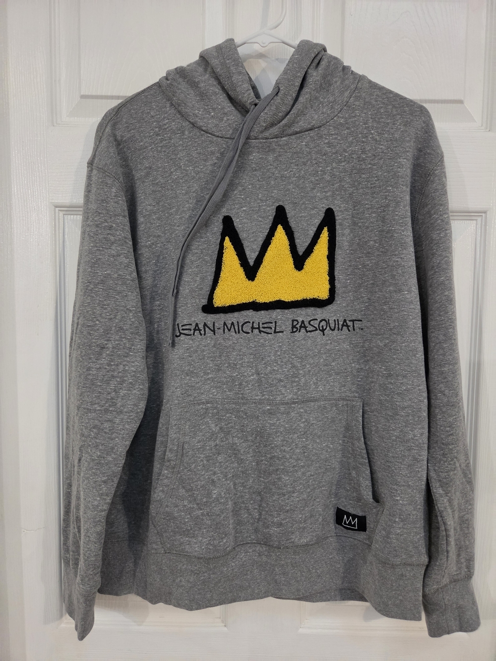 Jean-Michel Basquiat Men's Gray Hoodie with Yellow Crown Graphic